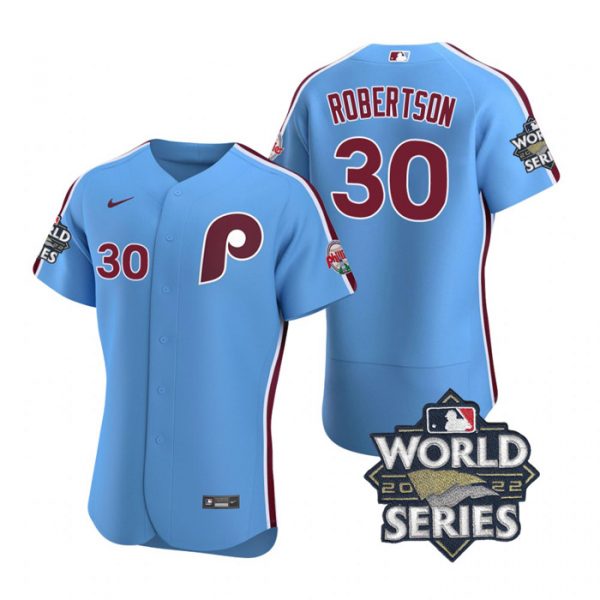 Phillies 30 David Robertson Blue Nike 2022 World Series Flexbase Jersey